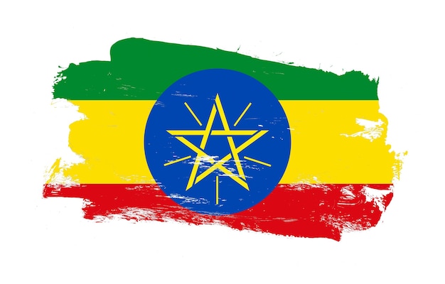 Stroke brush schilderde noodlijdende vlag van ethiopië op witte achtergrond