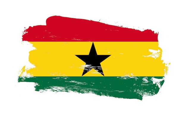 Stroke brush schilderde noodlijdende vlag van ghana op witte achtergrond