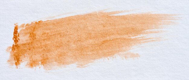 A stroke of orange watercolor paint on a white sheet of paper