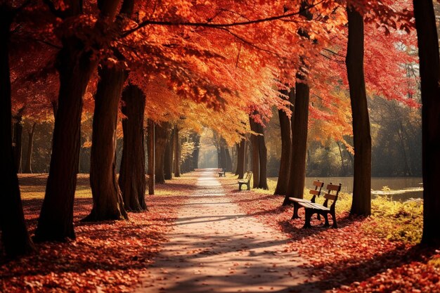 Stroll in the park surrounded by the beauty of autumn