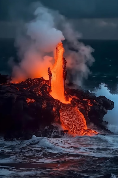 Stromend in waterlava in de herfstlandschap