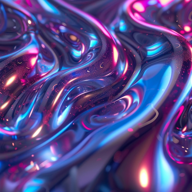Stroming vloeistof lijnen ontwerp element 3D render holografische iridescente neon gebogen golf in beweging