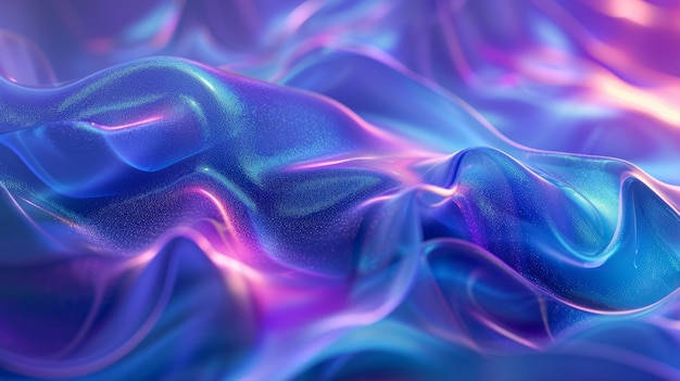 Stroming vloeistof lijnen ontwerp element 3D render holografische iridescente neon gebogen golf in beweging