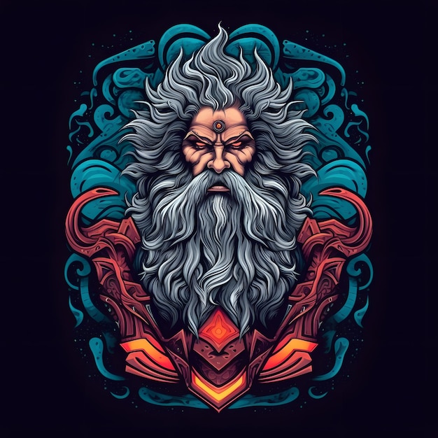 Strong Bearded Old King with Weapons Isolated on Black Background