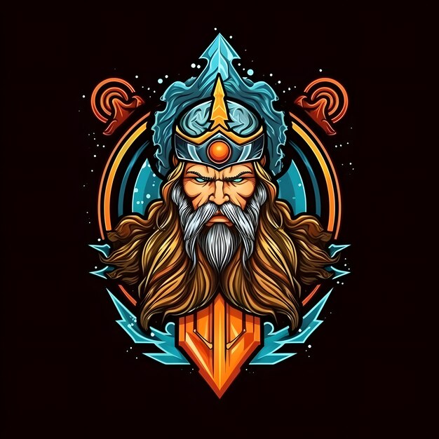 Strong Bearded Old King with Weapons Isolated on Black Background