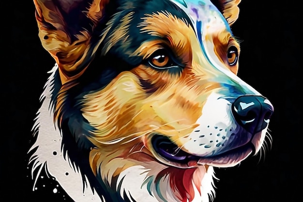 Strong colorful watercolor dog logo style