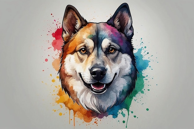 Strong colorful watercolor dog logo style