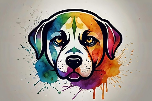 Strong colorful watercolor dog logo style