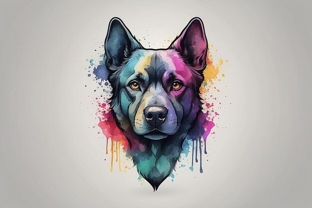 Strong colorful watercolor dog logo style