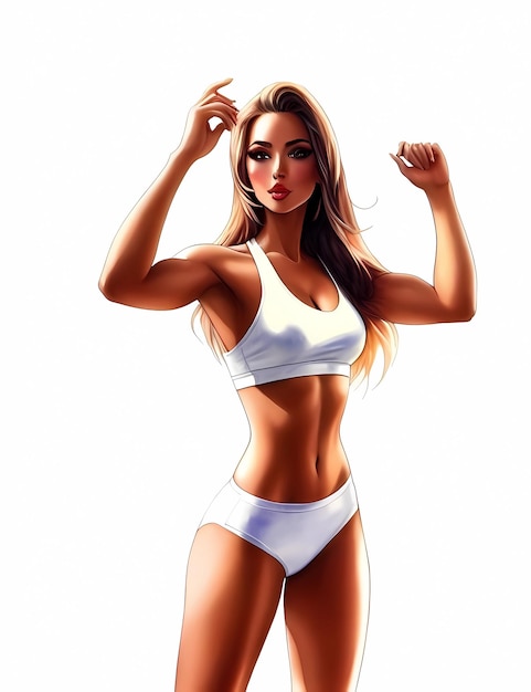 Strong confidence fitness woman watercolor