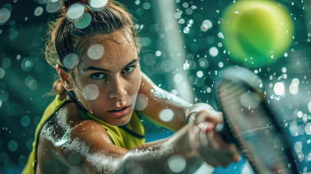 Strong confident woman plays tennis Professional sports concept