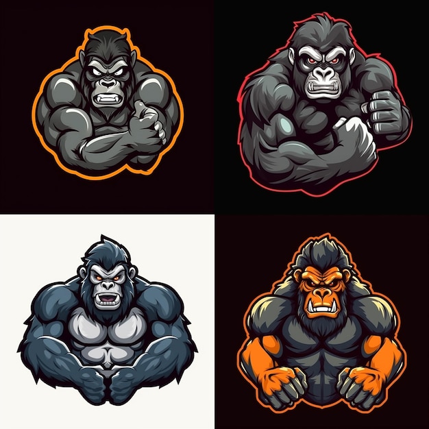 Strong gorilla mascot logo illustration isolated 1