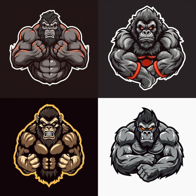 Strong gorilla mascotte logo illustratie geïsoleerd 9