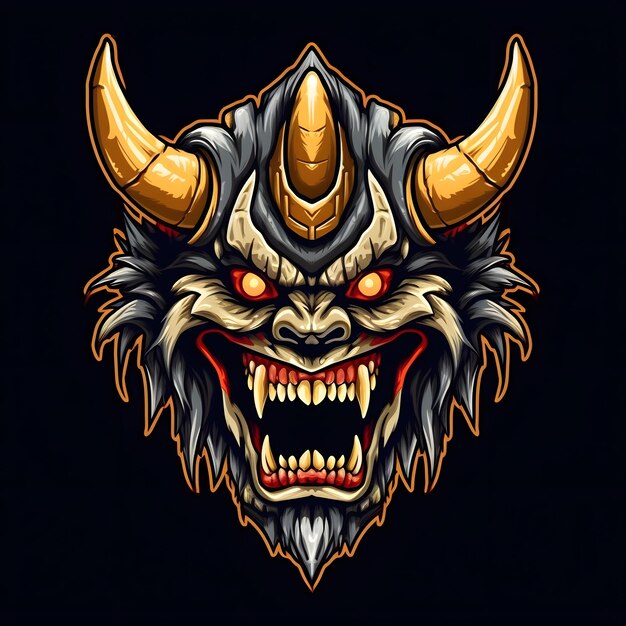 Strong Horned Ogre Chieftain Mascot Isolated on Black Background
