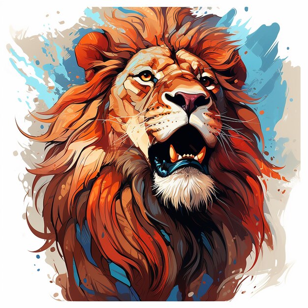 Strong LION head colored aggressive in vintage style