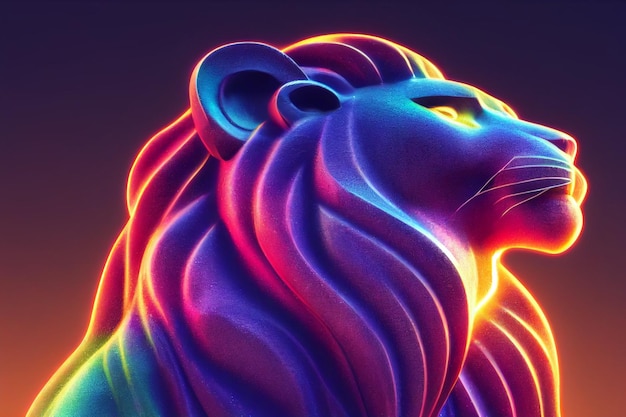 сильный король лев с разноцветными световыми лучами визуальной концепции