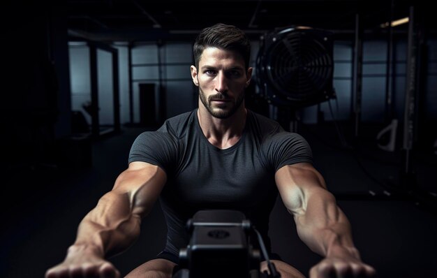 Strong man exercising in the gym