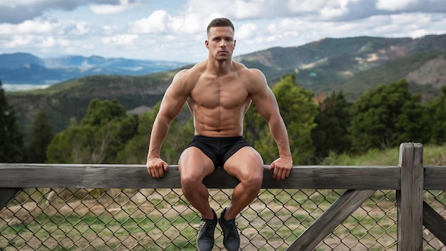 Strong man on fence