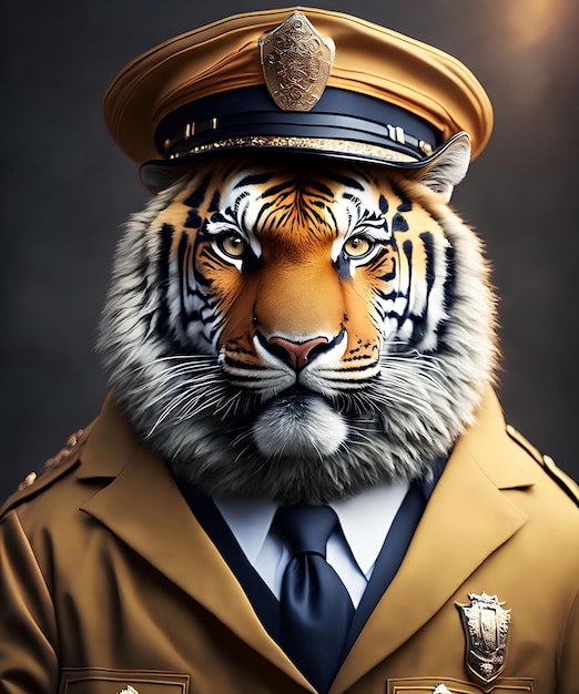 Сильное платье тигра как полицейская экипировка, генеративное искусство AI