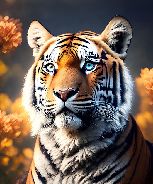 Strong tiger at the field generative art by AI