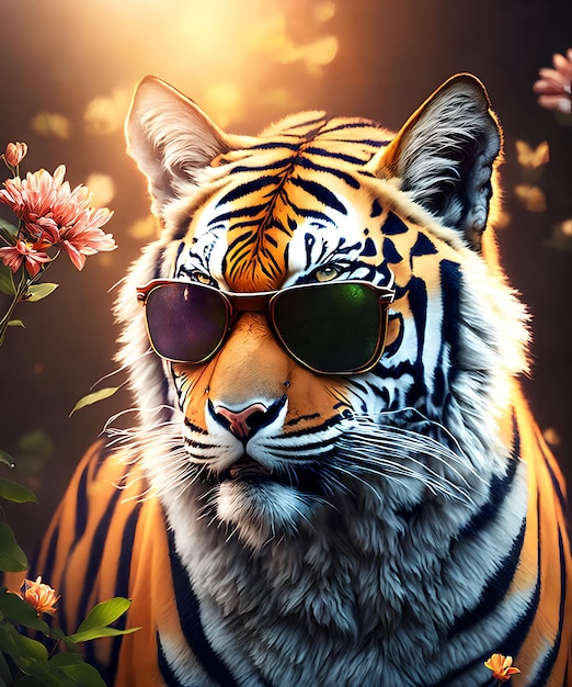 Strong tiger at the field generative art by AI