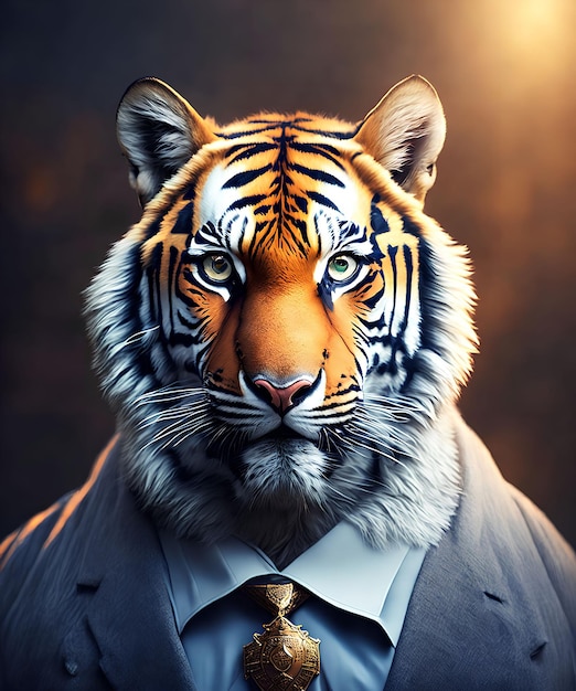 Strong tiger wearing suit outfit generative art by AI