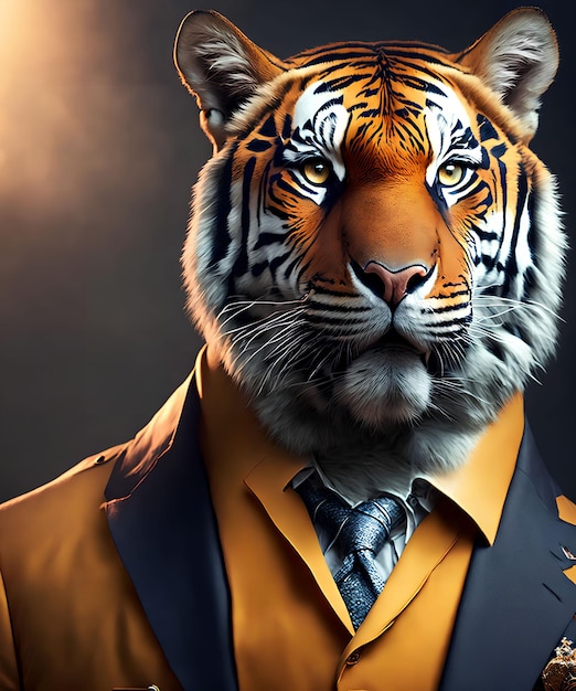 Генеративный арт сильного тигра в костюме от AI