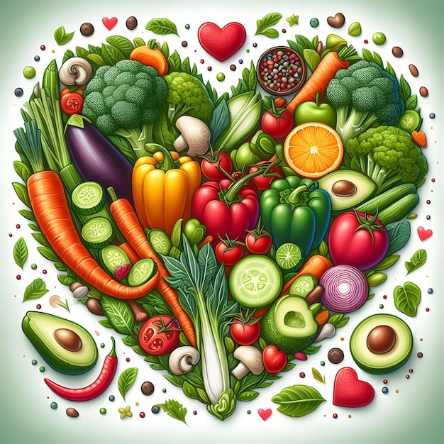 Photo strong vegan healthy heart made of freshy vegetables