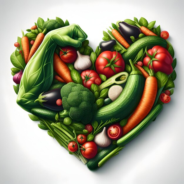 Strong Vegan Healthy Heart Made of Vegetables Digital Illustration