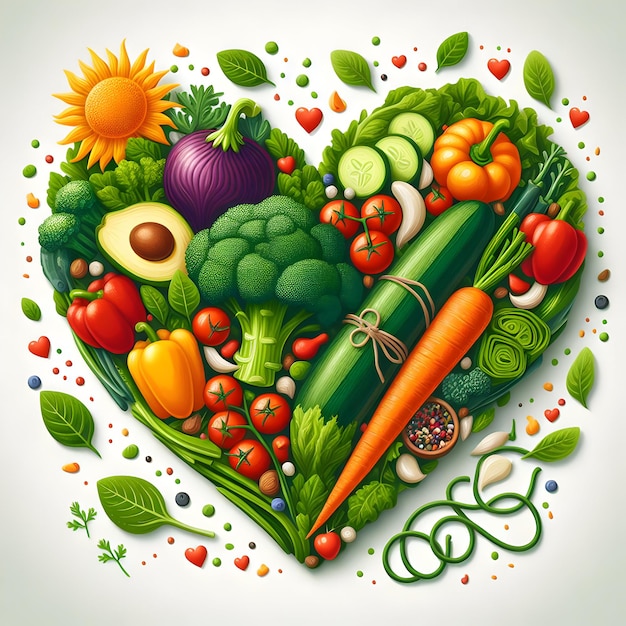 Strong Vegan Healthy Heart Made of Vegetables Digital Illustration