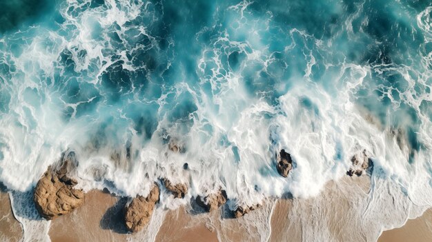 Foto forti onde che si scontrano con le pietre calcaree sulla riva del mare