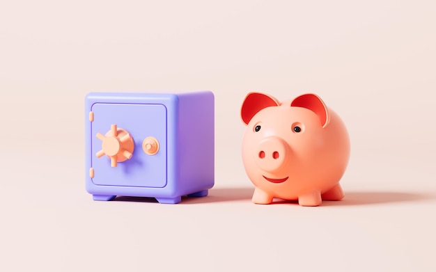 Photo strongbox and piggy bank in the pink background 3d rendering