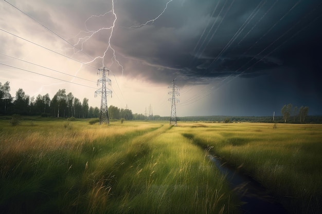 Stroomlijnbreuk bij stormachtig weer met flitsende bliksemschichten