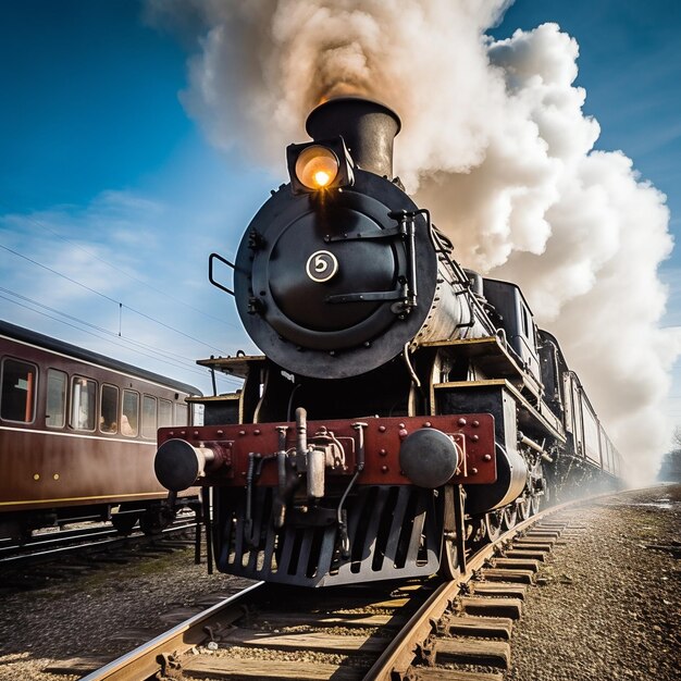 Stroomtrein op een antieke locomotief