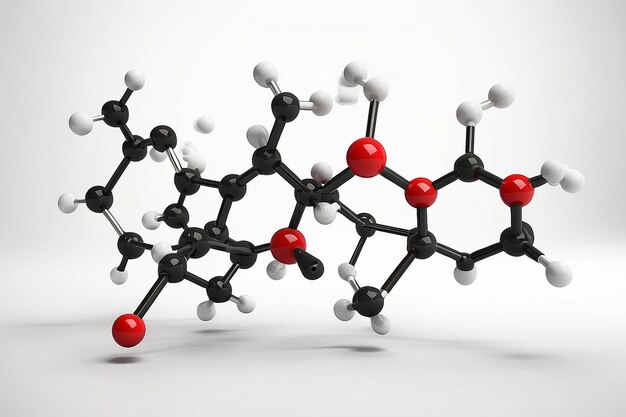 Photo structural model of caffeine molecule 3d illustration on white background