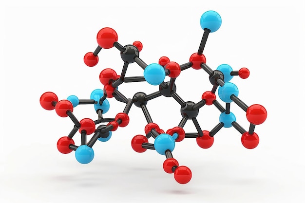 Photo structural model of caffeine molecule 3d illustration on white background