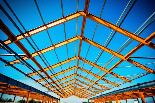 Structure building of steel structure roof truss frame installation by mobile crane under the