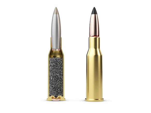 Photo structure of bullet on white background, 3d illustration.