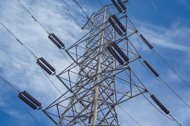 Structure pattern view of high voltage pole power transmission tower