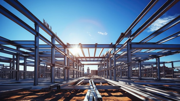 Structure of steel for building construction on sky background