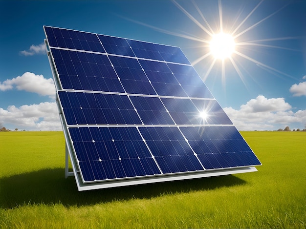 A structure with solar panels in a field on a sunny day