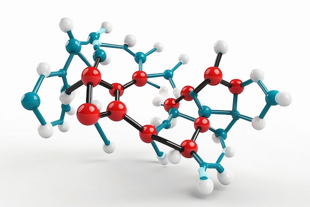 Foto structurele model van het cafeïne molecuul 3d-illustratie op witte achtergrond