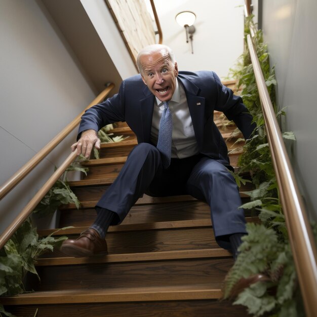 Photo struggling step joe biden's memorable stair mishap