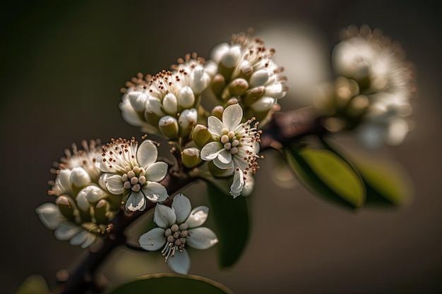 Struiken bedekt met witte bloemen ontluiken in de lente macrofotografie in close-up