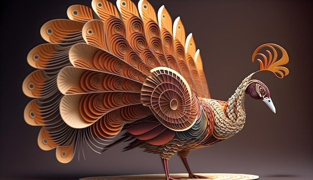 Strutting turkey with highly detailed fractal quilling and paper sculpture generative ai