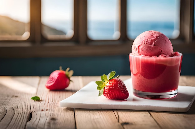 Strwberry icecream with decorative style