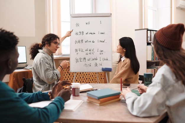 Student answering questions during chinese language class