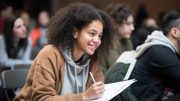 A student attending a school sponsored college application workshop