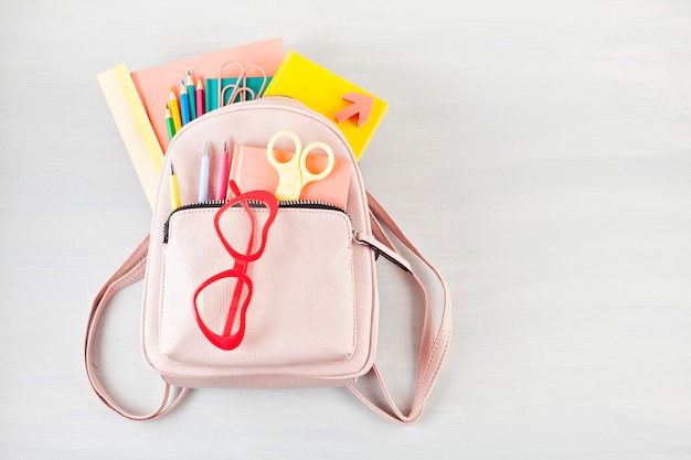 Photo student backpack and various school supplies.