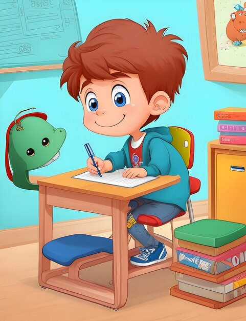 Student cartoon illustration reading book